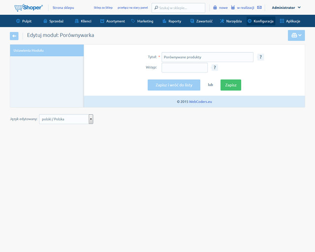 Konfiguracja modułu aplikacji.