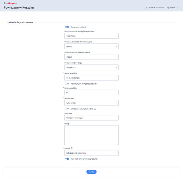 Powiązane w Koszyku - konfiguracja
