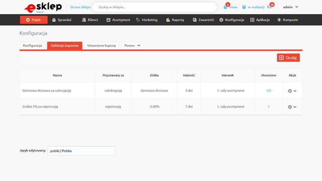 Definicje kuponów rabatowych