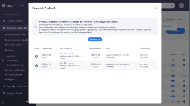 Eksport subskrybentów do systemu FreshMail