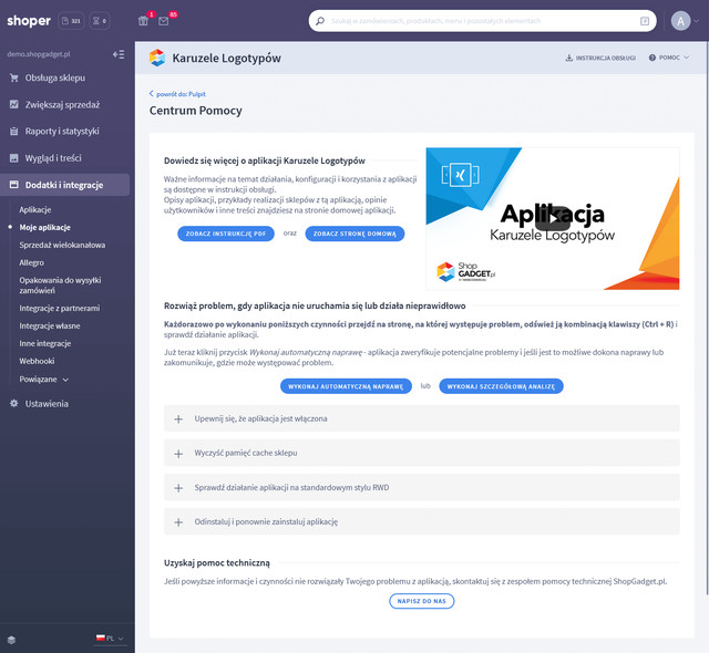 Centrum Pomocy wbudowane w aplikację