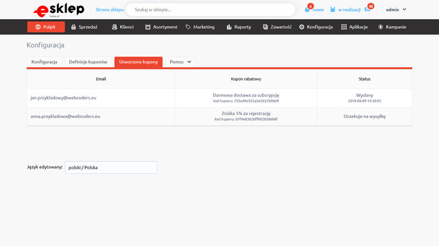 Przyznane kupony rabatowe