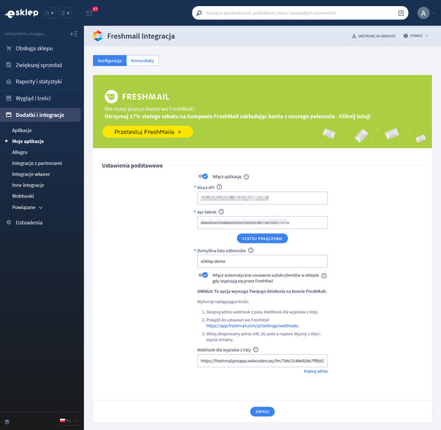 Panel administracyjny aplikacji