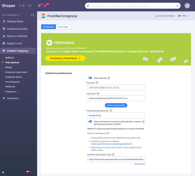 Panel administracyjny aplikacji