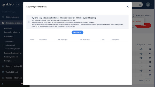 Eksport subskrybentów ze sklepu do FreshMail