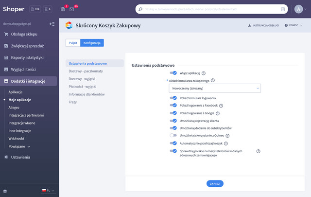 Konfiguracja aplikacji