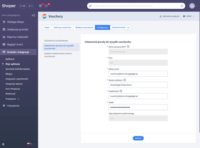Konfiguracja skrzynki pocztowej do wysyłania voucherów