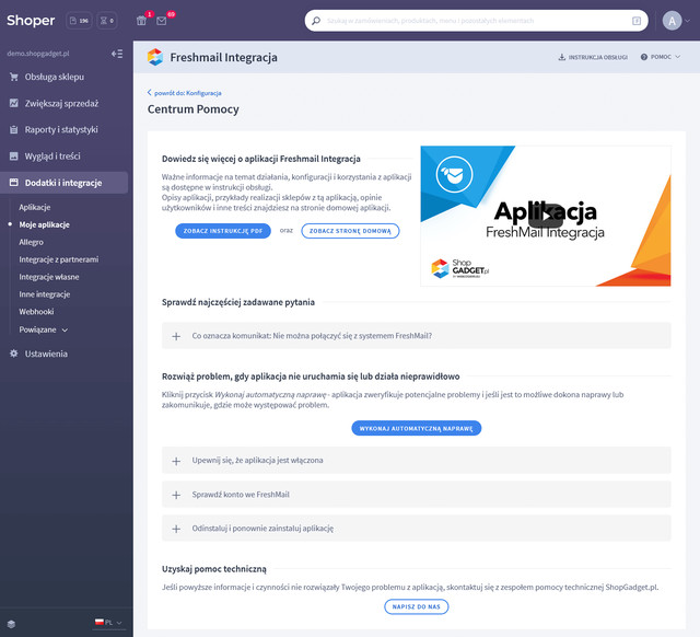 Pomoc techniczna w aplikacji