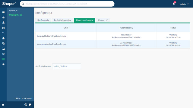 Przyznane kupony rabatowe