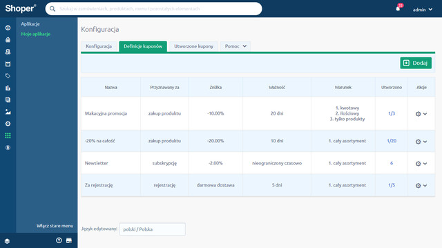 Definicje kuponów rabatowych