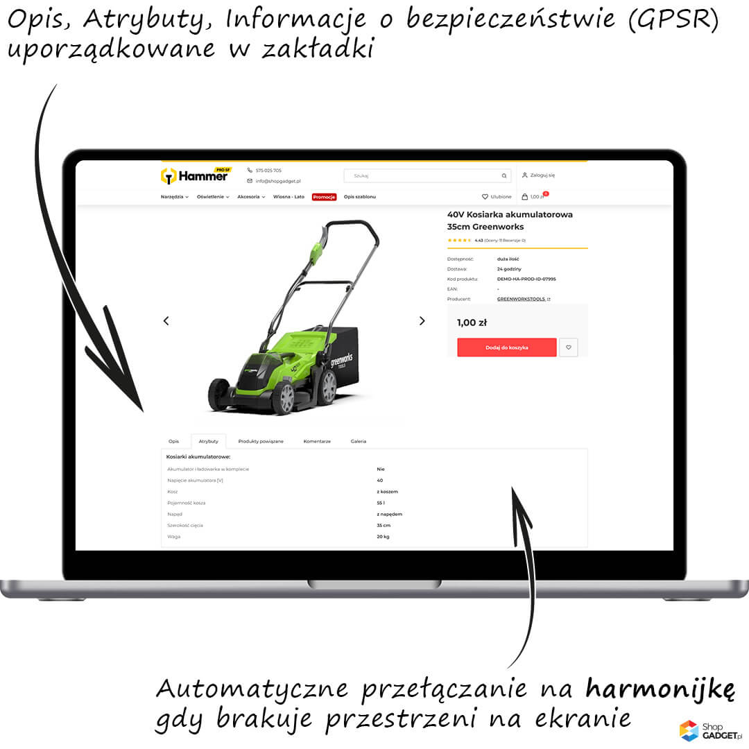 Zakładki na karcie produktu