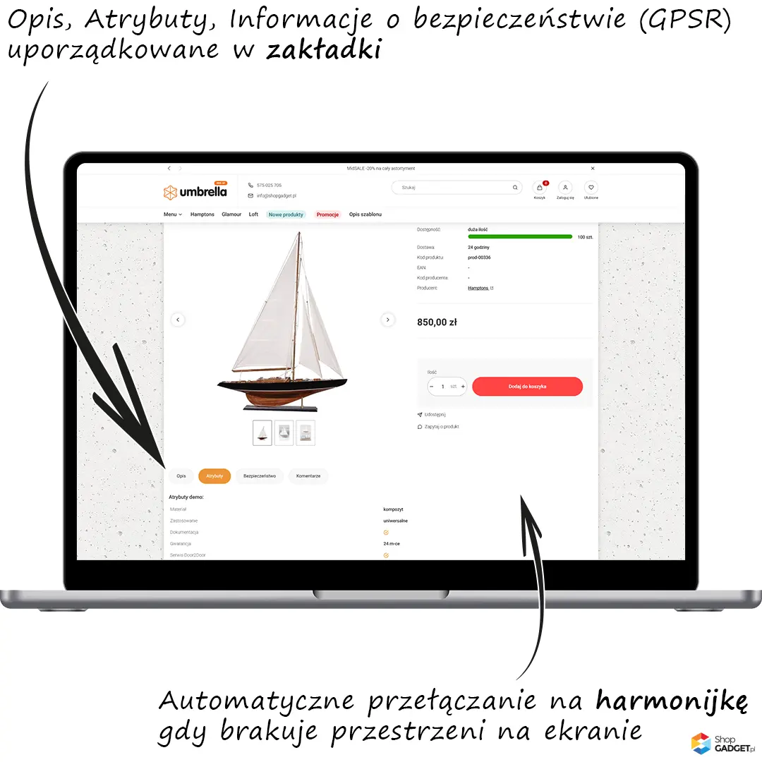 Zakładki na karcie produktu